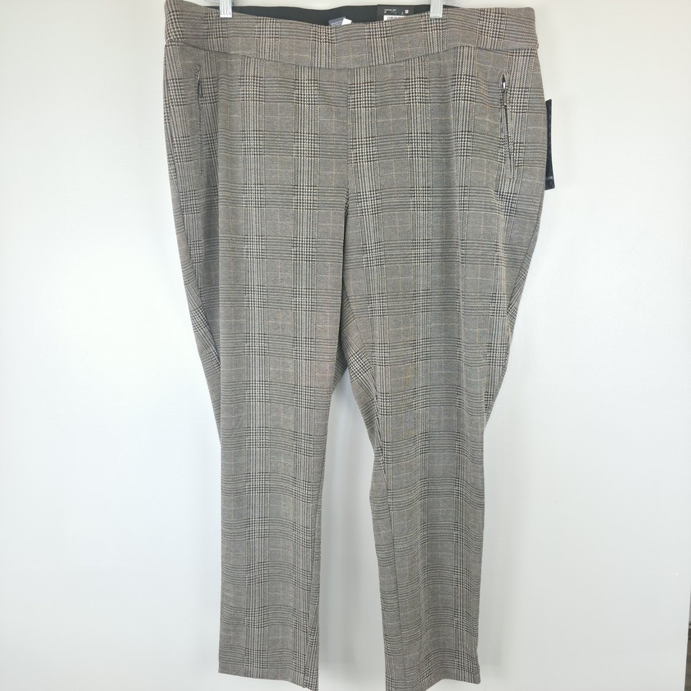 Women Massini Brown Plaid Stretch Skinny Ponte Dress Pants Pocket 3X.C106